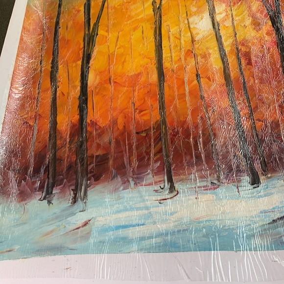 Vibrant fall landscape oil painting. Painting 24.5 x 20.5. Canvas 27.5 x 23.5 - Picture 3 of 5